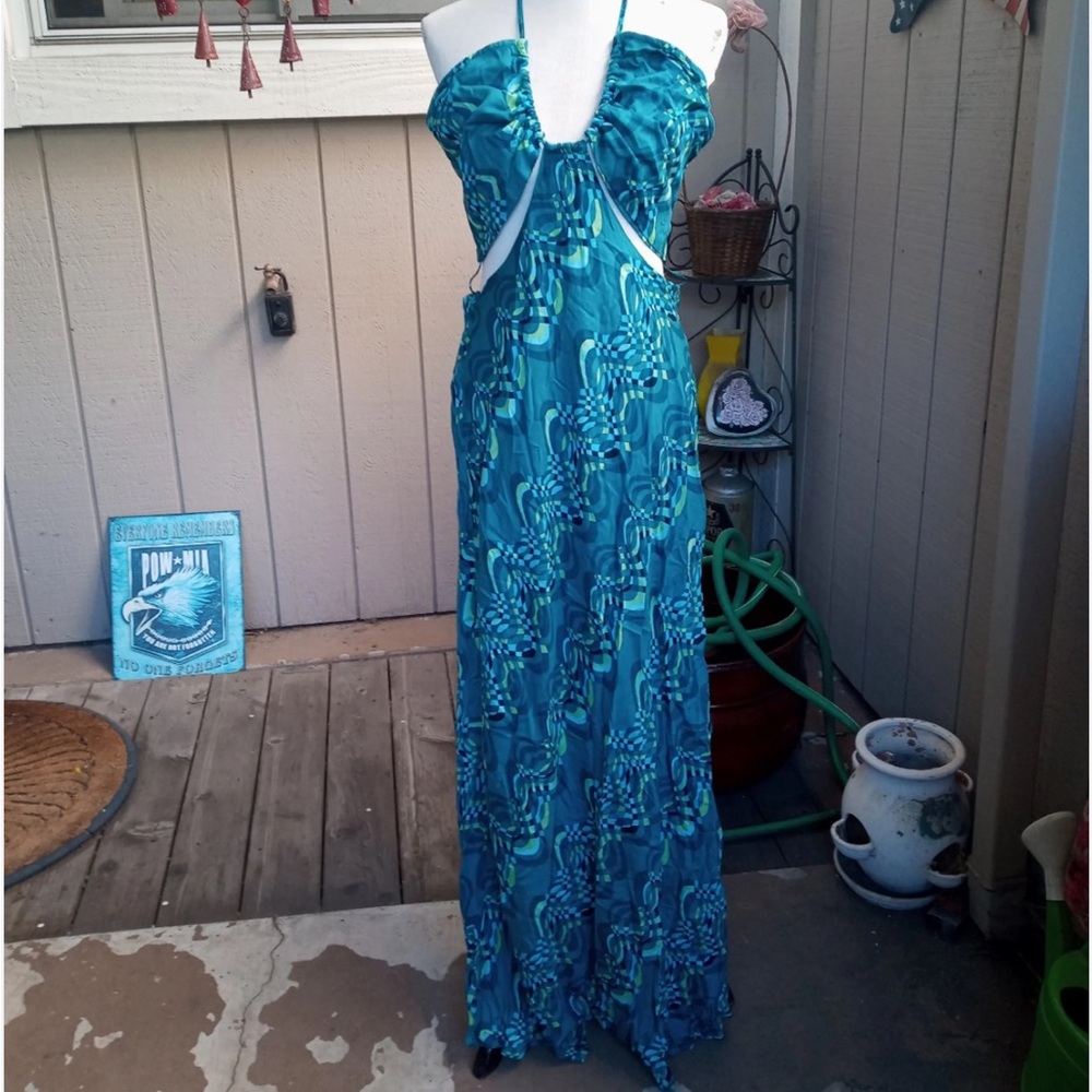 O'Neill Teal Backless Maxi Dress Halter Beach Cute Dress #003 - Picture 3 of 7